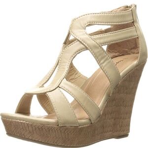 Top Moda Lindy-1 Beige Gladiator Wedge Sandals size 8